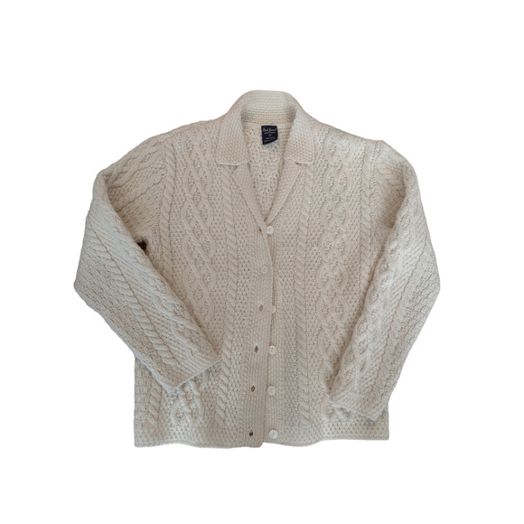 Paul James 100% Wool Aran Cableknit Collared Sweater Made in England - Picture 4 of 10